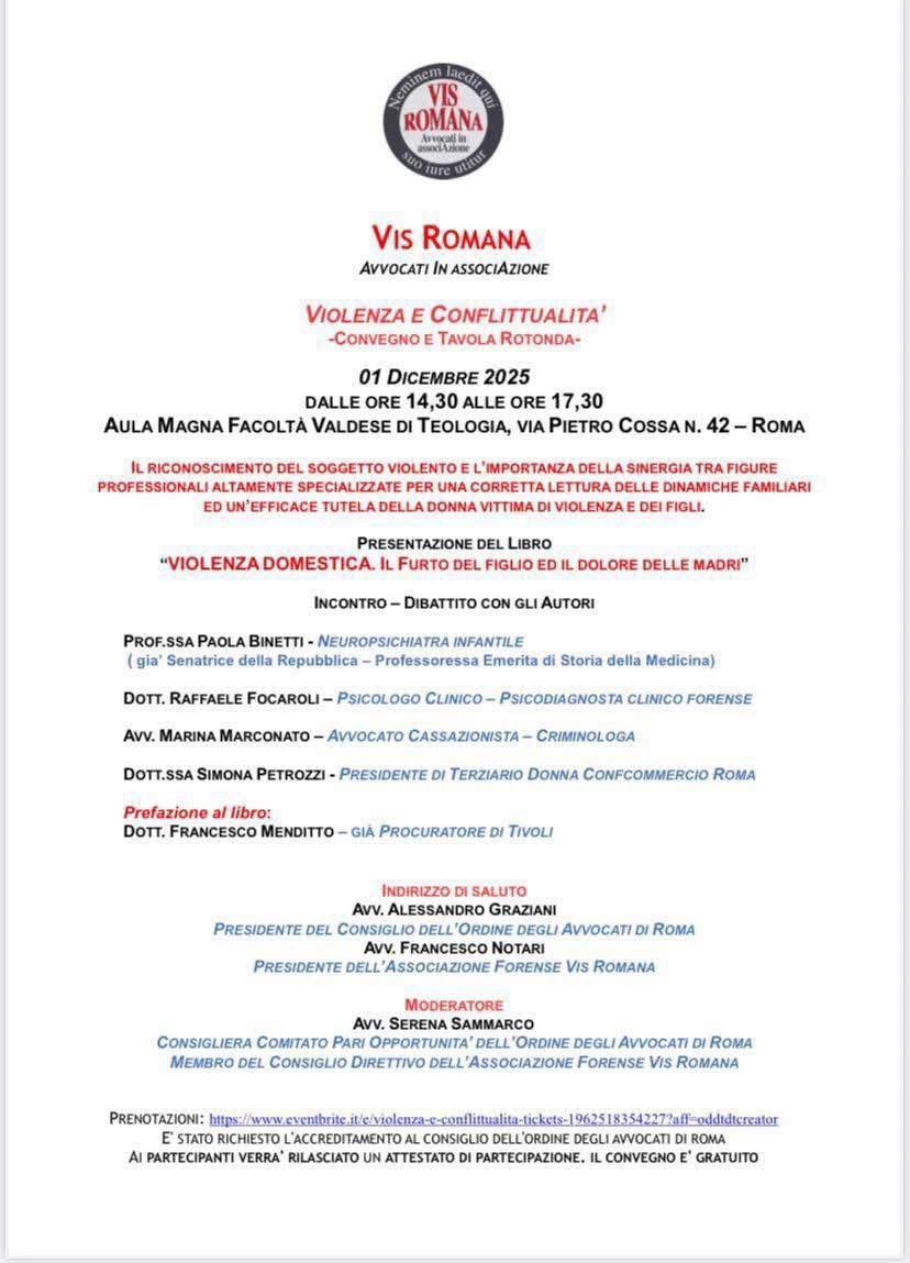 Convegno e tavola rotonda, "Violenza e conflittualità", Vis Romana - Avvocati in AssociAzione