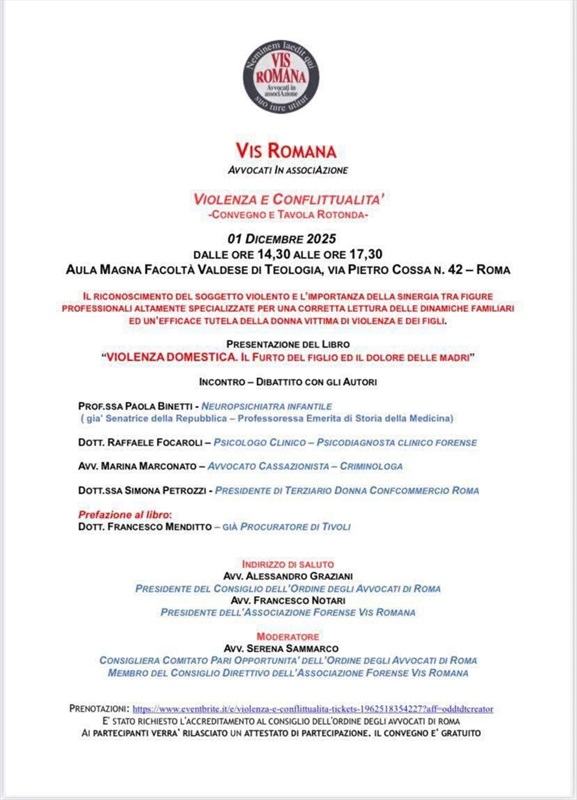 Convegno e tavola rotonda, "Violenza e conflittualità", Vis Romana - Avvocati in AssociAzione